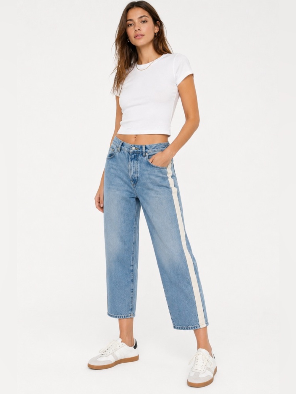Zara Cropped Mom Jeans Side Stripe Relaxed Fit Denim Size 29